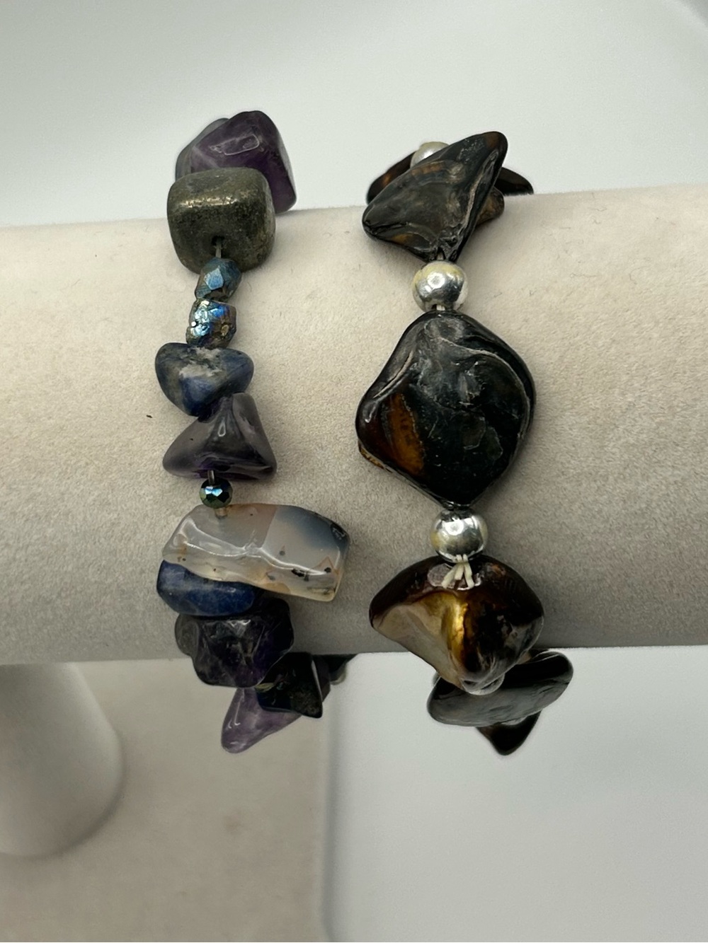 Purple & Brown Beaded Stretch Bracelets Qty 2 Natural & Faux Stone Stackable